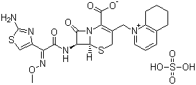 structure of CAS# 118443-89-3, Cefquinome sulfate;(6R,7R)-7-[[(2Z)-2-(2-Amino-1,3-thiazol-4-yl)-2-methoxyiminoacetyl]amino]-8-oxo-3-(5,6,7,8-tetrahydroquinolin-1-ium-1-ylmethyl)-5-thia-1-azabicyclo[4.2.0]oct-2-ene-2-carboxylate sulfate