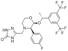 structure of CAS# 1185502-97-9, 5-[[(2S,3R)-2-[(1R)-1-[3,5-bis(trifluoromethyl)phenyl]ethoxy]-3-(4-fluorophenyl)-4-morpholinyl]methyl]-1,2-dihydro-1,2,4-triazol-3-one;3-[[(2S,3R)-2-[(1R)-1-[3,5-bis(trifluoromethyl)phenyl]ethoxy]-3-(4-fluorophenyl)morpholin-4-yl]methyl]-1,4-dihydro-1,2,4-triazol-5-one