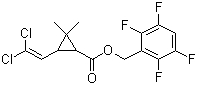 结构式 CAS# 118712-89-3, 四氟苯菊酯; 2,3,5,6-四氟苄基 (1R,3S)-3-(2,2-二氯乙烯基)-2,2-二甲基环丙烷羧酸酯