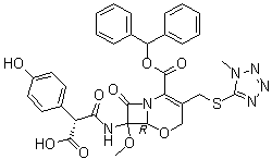 (6R,7R)-7-[[(2R)-2-Carboxy-2-(4-hydroxyphenyl)acetyl]amino]-7-methoxy-3-[[(1-methyl-1H-tetrazol-5-yl)thio]methyl]-8-oxo-5-oxa-1-azabicyclo[4.2.0]oct-2-ene-2-carboxylic acid 2-(diphenylmethyl) ester molecular structure (CAS 1187769-84-1)