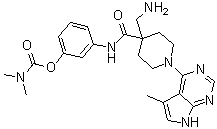 N,N-Dimethylcarbamic acid 3-[[[4-(aminomethyl)-1-(5-methyl-7H-pyrrolo[2,3-d]pyrimidin-4-yl)-4-piperidinyl]carbonyl]amino]phenyl ester molecular structure (CAS 1192189-69-7)