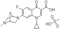 结构式 CAS# 119478-55-6, 甲磺酸达氟沙星; 1-环丙基-6-氟-7-[(1S,4S)-5-甲基-2,5-二氮杂双环[2.2.1]庚烷-2-基]-1,4-二氢-4-氧代喹啉-3-羧酸甲磺酸盐
