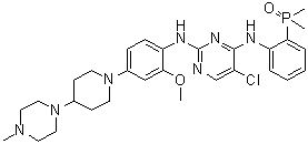structure of CAS# 1197953-54-0, Brigatinib;5-Chloro-N4-[2-(dimethylphosphinyl)phenyl]-N2-[2-methoxy-4-[4-(4-methyl-1-piperazinyl)-1-piperidinyl]phenyl]-2,4-pyrimidinediamine; AP 26113