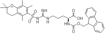 结构式 CAS# 119831-72-0, N5-[[[(3,4-二氢-2,2,5,7,8-五甲基-2H-1-苯并吡喃-6-基)磺酰基]氨基]亚胺基甲基]-N2-[芴甲氧羰基]-L-鸟氨酸
