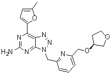 结构式 CAS# 1202402-40-1, 7-(5-甲基-2-呋喃基)-3-[[6-[[[(3S)-四氢-3-呋喃基]氧基]甲基]-2-吡啶基]甲基]-3H-1,2,3-三唑并[4,5-d]嘧啶-5-胺