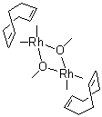 structure of CAS# 12148-72-0, Cyclooctadiene rhodium methoxide dimer;Bis(1,5-cyclooctadiene)dimethoxydirhodium; Bis(cyclooctadiene)bis(methoxy)dirhodium; Bis(eta4-1,5-cyclooctadiene)-di-mu-methoxodirhodium; Bis(eta4-1,5-cyclooctadiene)-di-mu-methoxydirhodium; Bis[(1,5-cyclooctadiene)(methanolato)rhodium]