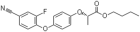 structure of CAS# 122008-85-9, Cyhalofop-butyl;(2R)-2-(4-(4-Cyano-2-fluorophenoxy)phenoxy)propanoic acid butyl ester