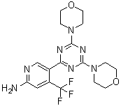 结构式 CAS# 1225037-39-7, 5-(4,6-二-4-吗啉基-1,3,5-三嗪-2-基)-4-(三氟甲基)-2-吡啶胺