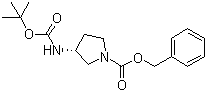 结构式 CAS# 122536-75-8, (R)-1-Cbz-3-Boc-氨基吡咯烷; (R)-3-Boc-氨基-1-苄氧羰基吡咯烷; (R)-3-叔丁氧羰基氨基吡咯烷-1-甲酸苄酯