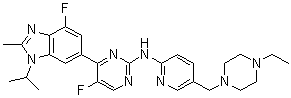 结构式 CAS# 1231929-97-7, N-[5-[(4-乙基-1-哌嗪基)甲基]-2-吡啶基]-5-氟-4-[4-氟-2-甲基-1-异丙基-1H-苯并咪唑-6-基]-2-嘧啶胺