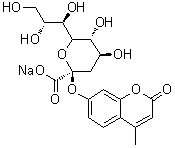 4-Methyl-2-oxo-2H-1-benzopyran-7-yl 3-deoxy-D-glycero-alpha-D-galacto-2-nonulopyranosidonic acid monosodium salt molecular structure (CAS 123269-95-4)