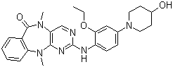 structure of CAS# 1234480-50-2, XMD 8-92;2-[[2-Ethoxy-4-(4-hydroxy-1-piperidinyl)phenyl]amino]-5,11-dihydro-5,11-dimethyl-6H-pyrimido[4,5-b][1,4]benzodiazepin-6-one