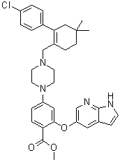 Methyl 2-[(1H-pyrrolo[2,3-b]pyridin-5-yl)oxy]-4-[4-[[2-(4-chlorophenyl)-4,4-dimethylcyclohex-1-enyl]methyl]piperazin-1-yl]benzoate molecular structure (CAS 1235865-76-5)
