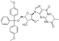 N-[9-[5-O-[二(4-甲氧基苯基)苯基甲基]-2-O-甲基-beta-D-阿拉伯呋喃糖基]-6,9-二氢-6-氧代-1H-嘌呤-2-基]-2-甲基丙酰胺分子结构 (CAS 1239669-73-8)