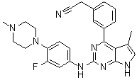 结构式 CAS# 1239875-86-5, 3-[2-[[3-氟-4-(4-甲基-1-哌嗪基)苯基]氨基]-5-甲基-7H-吡咯并[2,3-d]嘧啶-4-基]苯乙腈