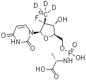 N-[(2'R)-2'-Deoxy-2'-fluoro-2'-(methyl-<sup>13</sup>C-d<sub>3</sub>)-5'-uridylyl]-L-alanine molecular structure (CAS 1256490-46-6)