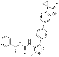 1-[4'-[3-Methyl-4-[[[((R)-1-phenylethyl)oxy]carbonyl]amino]isoxazol-5-yl]biphenyl-4-yl]cyclopropanecarboxylic acid molecular structure (CAS 1257213-50-5)