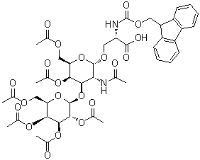O-[4,6-Di-O-acetyl-2-(acetylamino)-2-deoxy-3-O-(2,3,4,6-tetra-O-acetyl-beta-D-galactopyranosyl)-alpha-D-galactopyranosyl]-N-[(9H-fluoren-9-ylmethoxy)carbonyl]-L-serine molecular structure (CAS 125760-30-7)