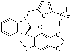structure of CAS# 1259933-16-8, Funapide;(3'S)-1'-[[5-(Trifluoromethyl)-2-furanyl]methyl]spiro[furo[2,3-f]-1,3-benzodioxole-7(6H),3'-[3H]indol]-2'(1'H)-one