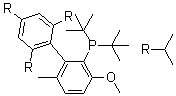 structure of CAS# 1262046-34-3, Bis(1,1-dimethylethyl)[3-methoxy-6-methyl-2',4',6'-tris(1-methylethyl)[1,1'-biphenyl]-2-yl]phosphine;ditert-butyl-[6-methoxy-3-methyl-2-[2,4,6-tri(propan-2-yl)phenyl]phenyl]phosphane