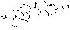N-[3-[(3R)-5-Amino-3-(difluoromethyl)-3,6-dihydro-2H-1,4-oxazin-3-yl]-4-fluorophenyl]-5-cyano-3-methyl-2-pyridinecarboxamide molecular structure (CAS 1262856-69-8)