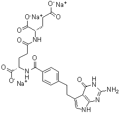 N-[4-[2-(2-Amino-4,7-dihydro-4-oxo-3H-pyrrolo[2,3-d]pyrimidin-5-yl)ethyl]benzoyl]-L-gamma-glutamyl-L-glutamic acid sodium salt (1:3) molecular structure (CAS 1265908-59-5)