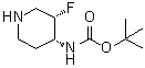 结构式 CAS# 1268521-83-0, (顺式)-3-氟哌啶-4-基氨基甲酸叔丁酯