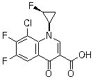 structure of CAS# 127199-27-3, 8-Chloro-6,7-difluoro-1-[(1R,2S)-2-fluorocyclopropyl]-1,4-dihydro-4-oxo-3-quinolinecarboxylic acid;(1R-cis)-8-Chloro-6,7-difluoro-1-(2-fluorocyclopropyl)-1,4-dihydro-4-oxo-3-quinolinecarboxylic acid