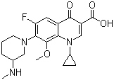 结构式 CAS# 127294-70-6, 巴洛沙星; 1-环丙基-7-(3-甲氨基-1-哌啶基)-8-甲氧基-6-氟-1,4-二氢-4-氧代-3-喹啉羧酸