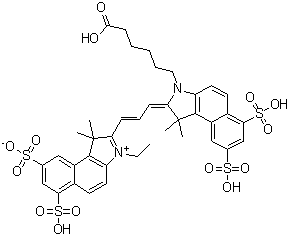 2-[3-[3-(5-Carboxypentyl)-1,3-dihydro-1,1-dimethyl-6,8-disulfo-2H-benz[e]indol-2-ylidene]-1-propen-1-yl]-3-ethyl-1,1-dimethyl-6,8-disulfo-1H-benz[e]indolium inner salt molecular structure (CAS 1284240-77-2)