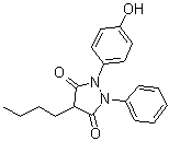 structure of CAS# 129-20-4, Oxyphenbutazone;4-Butyl-2-(p-hydroxyphenyl)-1-phenyl-3,5-pyrazolidinedione; Butapirone; Californit; Crovaril; Flamaril; Floghene; Flogitolo; Flogoril; Frabel; G 27202; Metabolite I; NSC 526053; Neo-Farmadol; Offitril; Oxalid; Oxazolidin; c; Oxyphenobutazone; Oxyphenylbutazone; Rapostan; Ro 04-4410; Romaxin; Suganril; Tandacote; Tandearil; Tanderil; Telidal; Tendearil; Visubutina; p-Hydroxyphenylbutazone; p-Oxyphenylbutazone