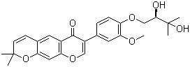 结构式 CAS# 1292766-21-2, Pierreione B; 7-[4-[(2R)-2,3-二羟基-3-甲基丁氧基]-3-甲氧基苯基]-2,2-二甲基-2H,6H-苯并[1,2-b:5,4-b']二吡喃-6-酮