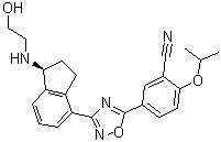 structure of CAS# 1306760-87-1, Ozanimod;5-[3-[(1S)-2,3-Dihydro-1-[(2-hydroxyethyl)amino]-1H-inden-4-yl]-1,2,4-oxadiazol-5-yl]-2-(1-methylethoxy)benzonitrile