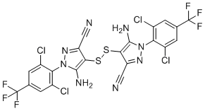 4,4'-dithiobis(5-amino-1-(2,6-dichloro-4-(trifluoromethyl)phenyl)-1H-pyrazole-3-carbonitrile) molecular structure (CAS 130755-46-3)