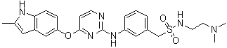 structure of CAS# 1308672-74-3, Surufatinib;N-[2-(Dimethylamino)ethyl]-3-[[4-[(2-methyl-1H-indol-5-yl)oxy]-2-pyrimidinyl]amino]benzenemethanesulfonamide
