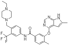 structure of CAS# 1315330-11-0, N-[4-[(4-Ethyl-1-piperazinyl)methyl]-3-(trifluoromethyl)phenyl]-4-methyl-3-[(6-methyl-7H-pyrrolo[2,3-d]pyrimidin-4-yl)oxy]benzamide