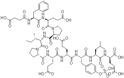N-[N-[N-[N-[N-[1-[N-[1-[N-[N-(3-N-[N-[N-[N-[N-[1-[N-[1-[N-[N-(3-Carboxy-1-oxopropyl)-L-phenylalanyl]-L-alpha-glutamyl]-L-prolyl]-L-isoleucyl]-L-prolyl]-L-alpha-glutamyl]-L-alpha-glutamyl]-O-sulfo-L-tyrosyl]-L-leucyl]-D-glutamic acid molecular structure (CAS 131791-98-5)