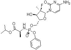 N-[[P(S),2'R]-2'-Deoxy-2'-fluoro-2'-methyl-P-phenyl-5'-cytidylyl]-L-alanine 1-methylethyl ester molecular structure (CAS 1334513-10-8)