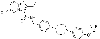 结构式 CAS# 1334719-95-7, 6-氯-2-乙基-N-[[4-[4-[4-(三氟甲氧基)苯基]-1-哌啶基]苯基]甲基]咪唑并[1,2-a]吡啶-3-甲酰胺