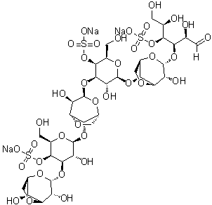 O-3,6-脱水-alpha-D-吡喃半乳糖基-(1→3)-O-4-O-磺基-beta-D-吡喃半乳糖基-(1→4)-O-3,6-脱水-alpha-D-吡喃半乳糖基-(1→3)-O-4-O-磺基-beta-D-吡喃半乳糖基-(1→4)-O-3,6-脱水-alpha-D-吡喃半乳糖基-(1→3)-D-半乳糖 4-(硫酸氢酯)三钠盐分子结构 (CAS 133628-76-9)