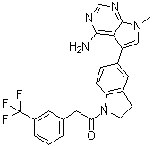 7-Methyl-5-[1-[[3-(trifluoromethyl)phenyl]acetyl]-2,3-dihydro-1H-indol-5-yl]-7H-pyrrolo[2,3-d]pyrimidin-4-amine molecular structure (CAS 1337531-36-8)