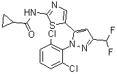 结构式 CAS# 1338247-30-5, N-[5-[1-(2,6-二氯苯基)-3-(二氟甲基)-1H-吡唑-5-基]-2-噻唑基]环丙烷甲酰胺