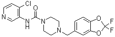 结构式 CAS# 1346528-50-4, N-(4-氯-3-吡啶基)-4-[(2,2-二氟-1,3-苯并二恶茂-5-基)甲基]-1-哌嗪甲酰胺