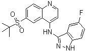 结构式 CAS# 1346547-00-9, 6-[(叔丁基)磺酰基]-N-(5-氟-1H-吲唑-3-基)-4-喹啉胺