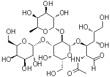 O-6-Deoxy-alpha-L-galactopyranosyl-(1→2)-O-[alpha-D-galactopyranosyl-(1→3)]-O-beta-D-galactopyranosyl-(1→3)-2-(acetylamino)-2-deoxy-D-galactose molecular structure (CAS 1352644-06-4)