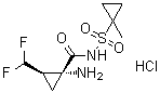 structure of CAS# 1360828-80-3, (1R,2R)-1-Amino-2-(difluoromethyl)-N-[(1-methylcyclopropyl)sulfonyl]cyclopropanecarboxamide hydrochloride (1:1);(1R)-1-amino-2-(difluoromethyl)-N-(1-methylcyclopropyl)sulfonylcyclopropane-1-carboxamide;hydrochloride