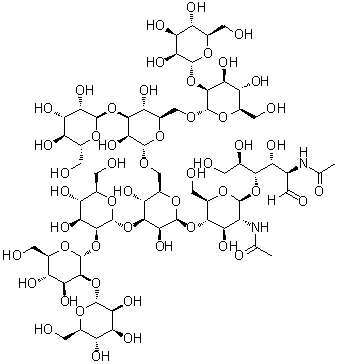 O-alpha-D-Mannopyranosyl-(1→2)-O-alpha-D-mannopyranosyl-(1→2)-O-alpha-D-mannopyranosyl-(1→3)-O-[O-alpha-D-mannopyranosyl-(1→2)-O-alpha-D-mannopyranosyl-(1→6)-O-[alpha-D-mannopyranosyl-(1→3)]-alpha-D-mannopyranosyl-(1→6)]-O-beta-D-mannopyranosyl-(1→4)-O-2-(acetylamino)-2-deoxy-beta-D-glucopyranosyl-(1→4)-2-(acetylamino)-2-deoxy-D-glucose labeled with carbon-13 molecular structure (CAS 1361121-69-8)