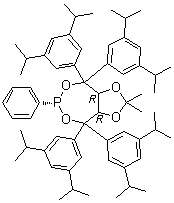 (3aR,8aR)-4,4,8,8-Tetrakis[3,5-bis(1-methylethyl)phenyl]tetrahydro-2,2-dimethyl-6-phenyl-1,3-dioxolo[4,5-e][1,3,2]dioxaphosphepin molecular structure (CAS 1361146-90-8)