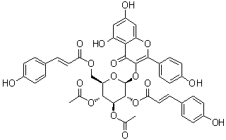 3-[[3,4-二-O-乙酰基-2,6-二-O-[(2E)-3-(4-羟基苯基)-1-氧代-2-丙烯-1-基]-beta-D-吡喃葡萄糖基]氧基]-5,7-二羟基-2-(4-羟基苯基)-4H-1-苯并吡喃-4-酮分子结构 (CAS 137018-33-8)