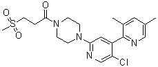 结构式 CAS# 1373615-35-0, 1-[4-(5'-氯-3,5-二甲基[2,4'-联吡啶]-2'-基)-1-哌嗪基]-3-(甲基磺酰基)-1-丙酮